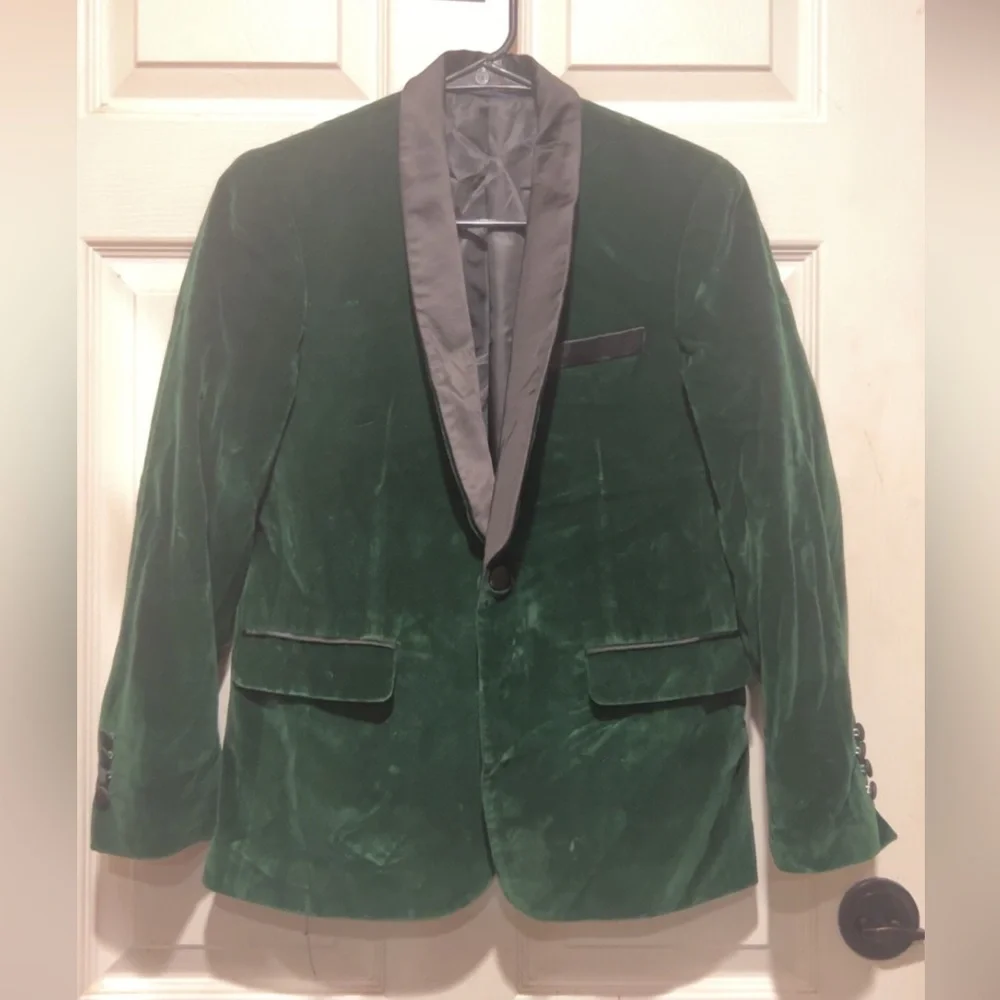 Boy's Green Velvet Blazer